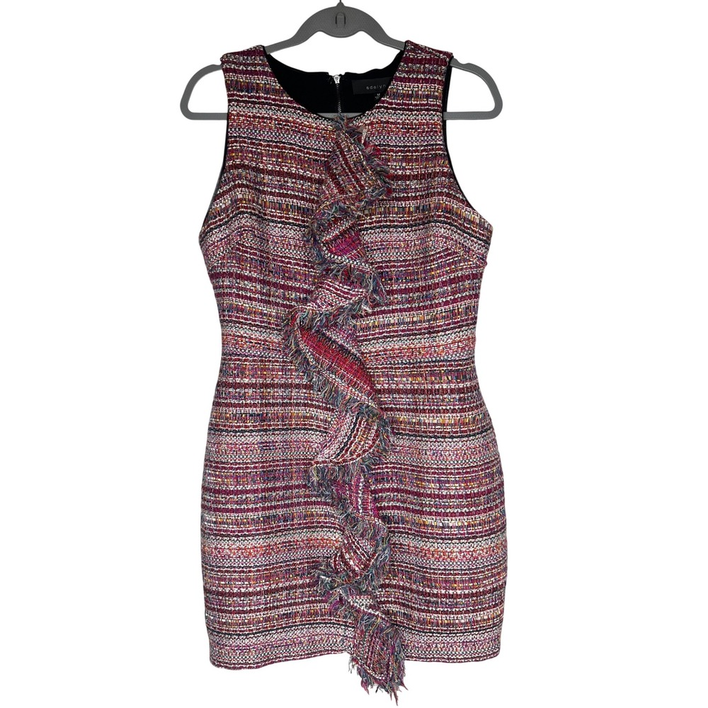 Adelyn Rae Multicolor Tweed Ruffle Front Sleeveless Mini Dress M Statement Dress